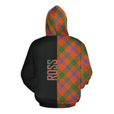 Ross Ancient Tartan Hoodie Half of Me - Cross Style